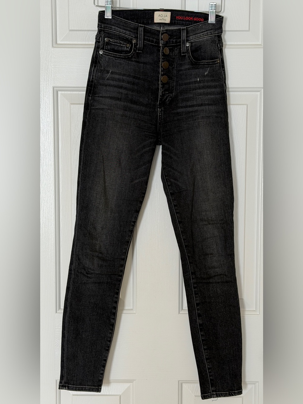 AO.LA Alice + Olivia Black Magic High Rise Exposed Button Skinny Jeans Size 25